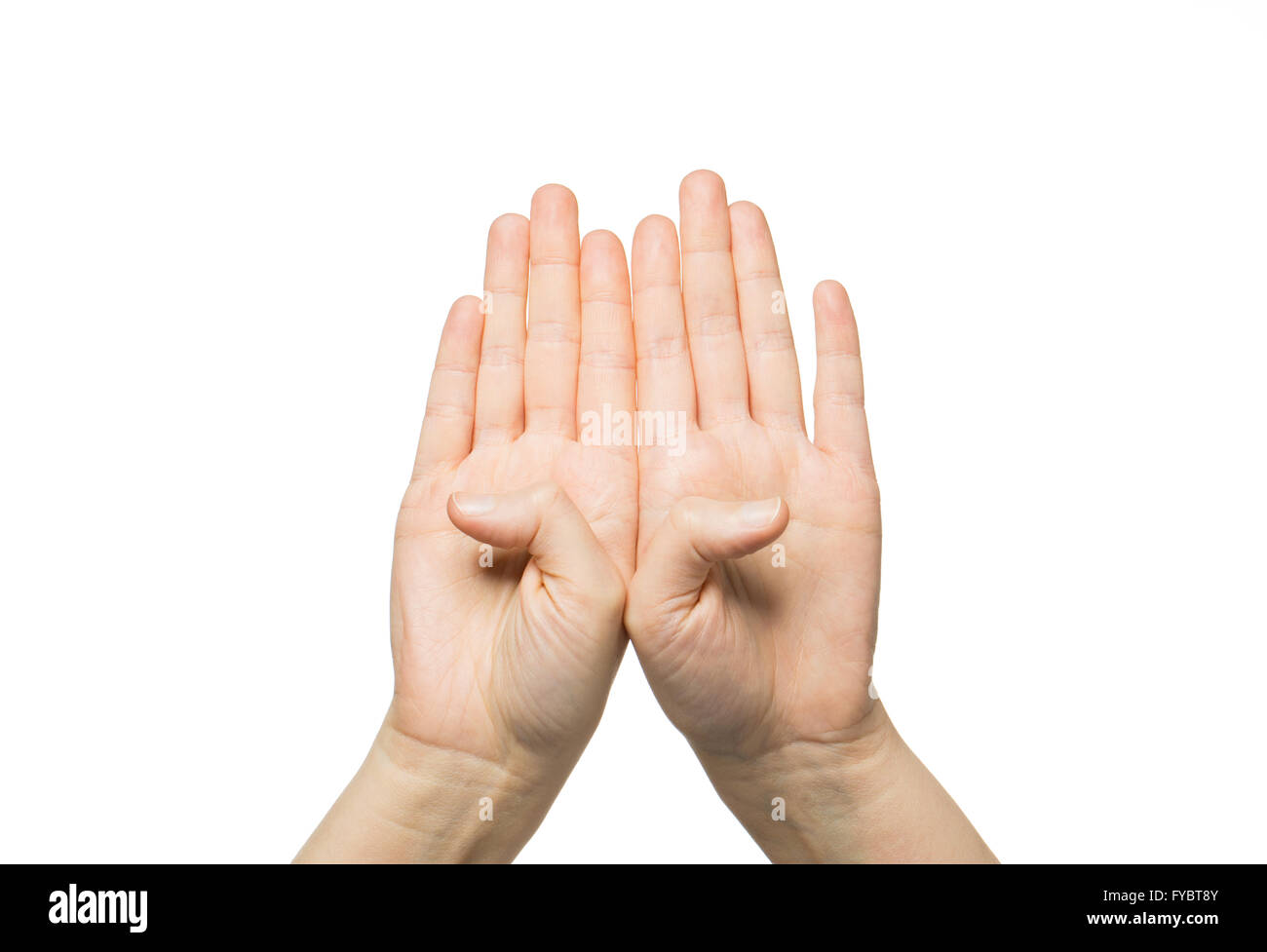 close up of two hands showing eight fingers Stock Photo Alamy