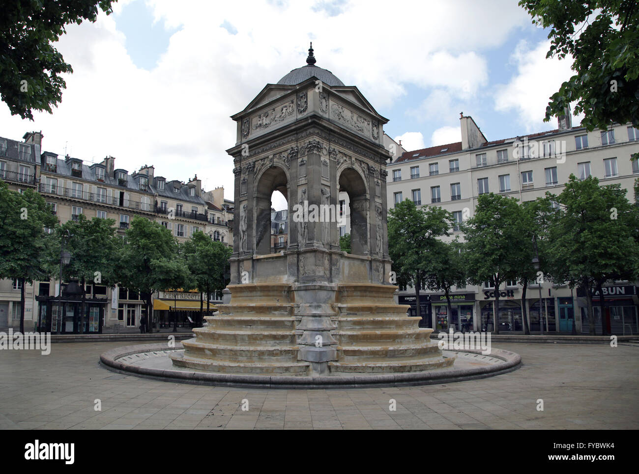 The Fontain of Innocents monumental public fountain on the place Joachim-du-Bellay in the Les Halles district of Paris France. Stock Photo