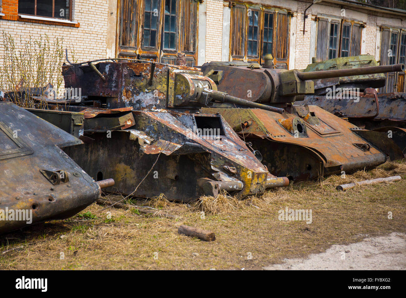 Destroyed soviet old tanks of ww2 time period Stock Photo 102909858