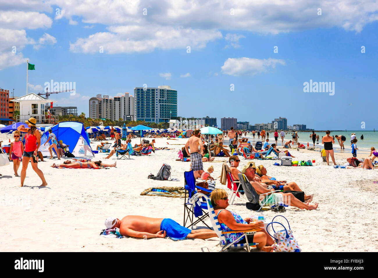 People on Clearwater beach Florida, voted the number one beach in America Stock Photo