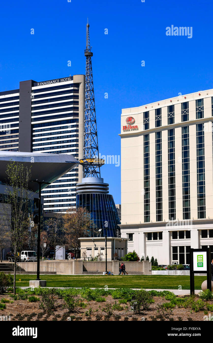 The Bridgestone Arena radio tower in downtown Nashville, Tennessee