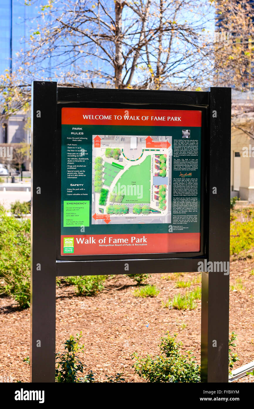 The Music City Walk of Fame Park and Nashville Music Garden sign Stock Photo