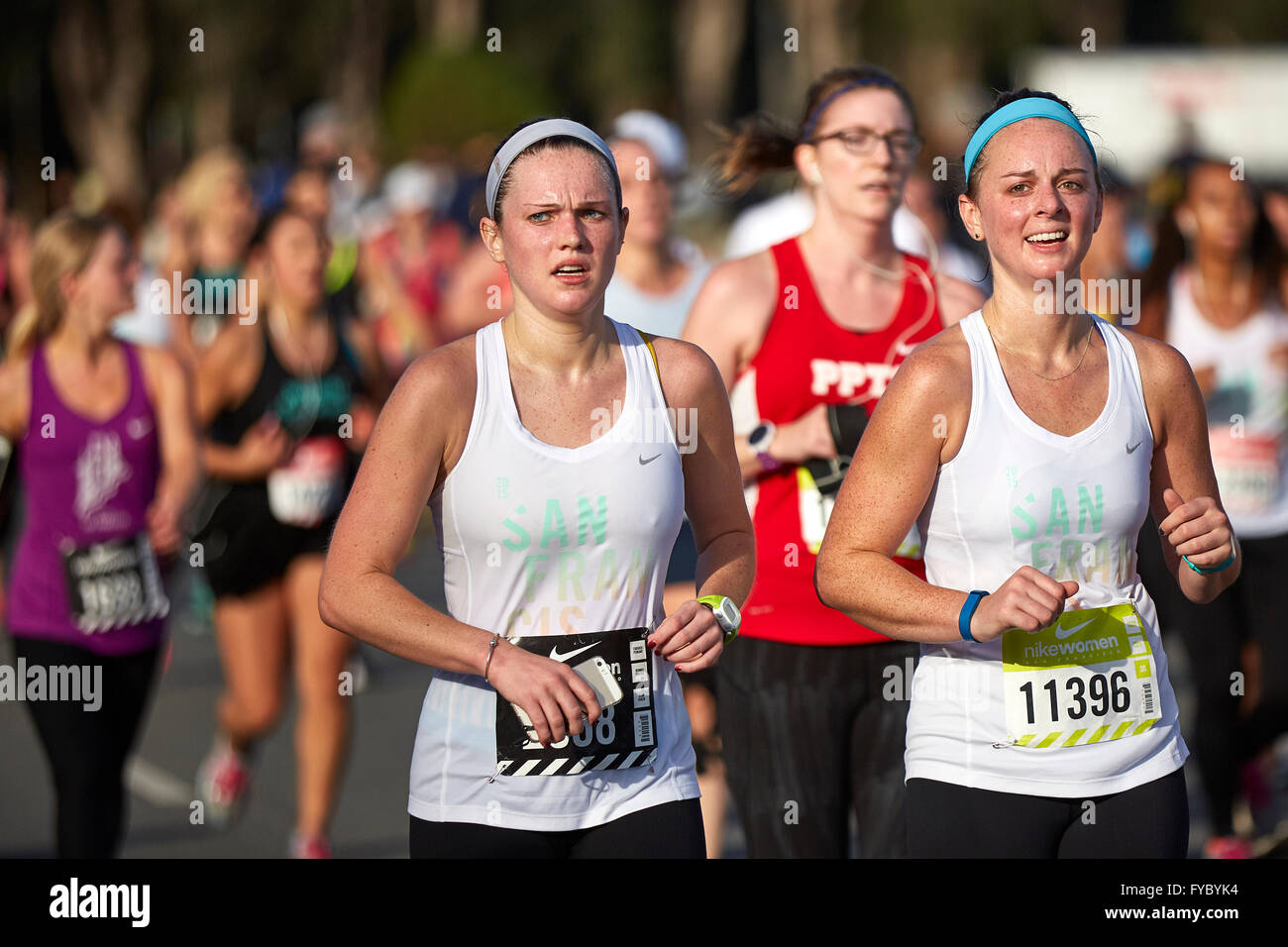 Female Athletes Running In The Nike Woman's Half Marathon, San Francisco, 2015. Stock Photo