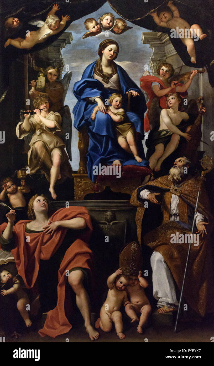 Domenichino - Domenico Zampieri (1581-1641), Madonna with Child and the Saints Petronius and John the Evangelist, 1629. Stock Photo