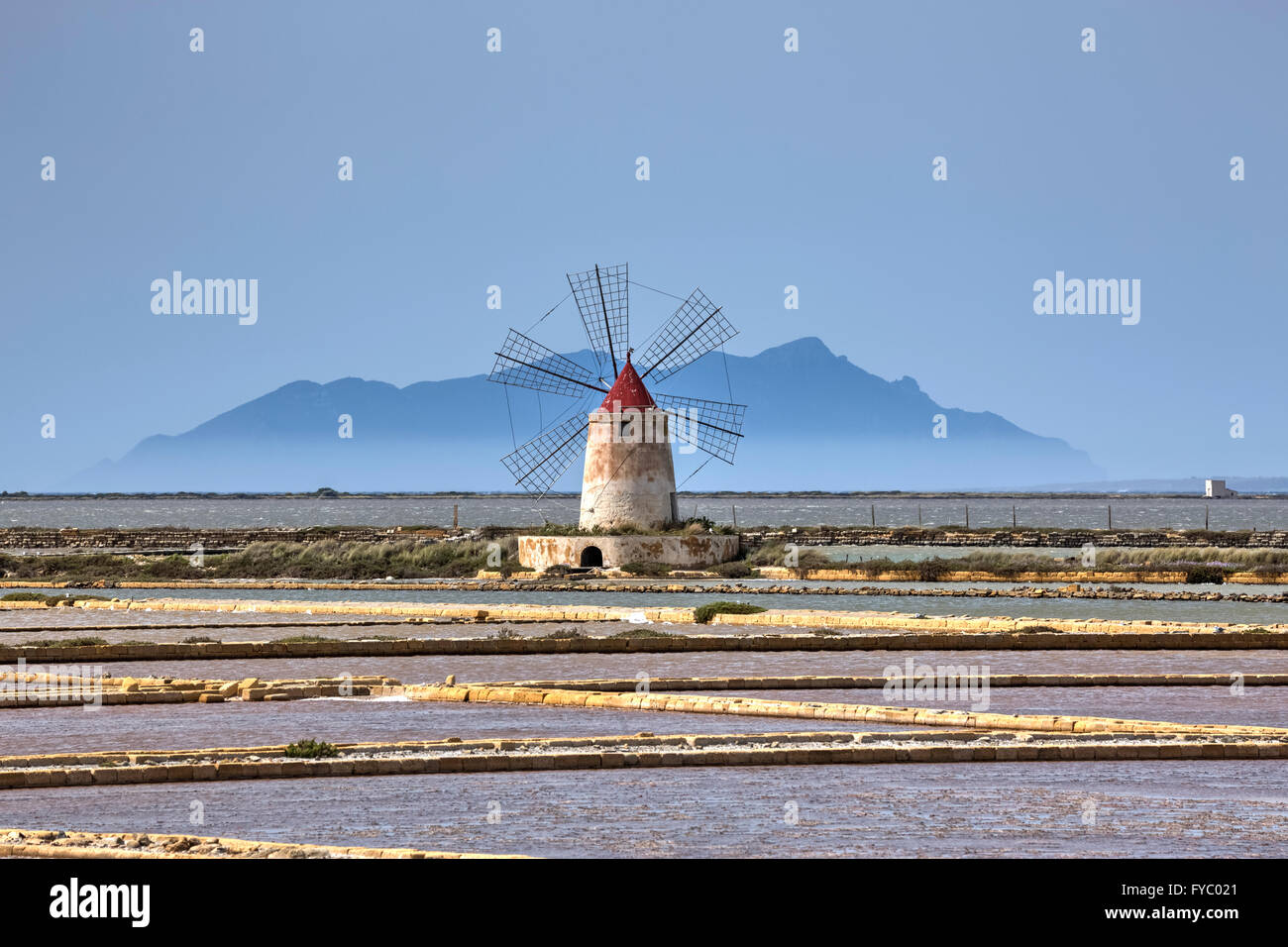 Salt Mills, Marsala, Mozia, Sicily, Italy Stock Photo