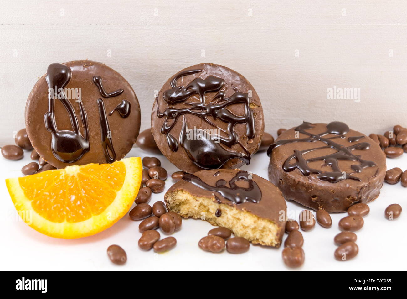 chocolate syrup cookies on white Stock Photo