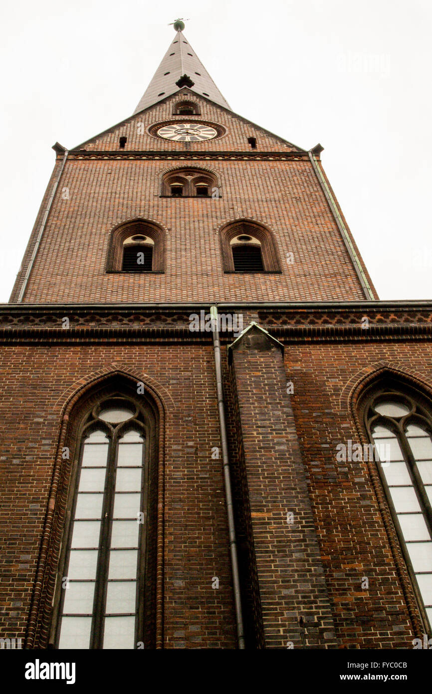 Tower and Spire of St. Peter's Church in Hamburg /  Hauptkirche Sankt Petri Stock Photo