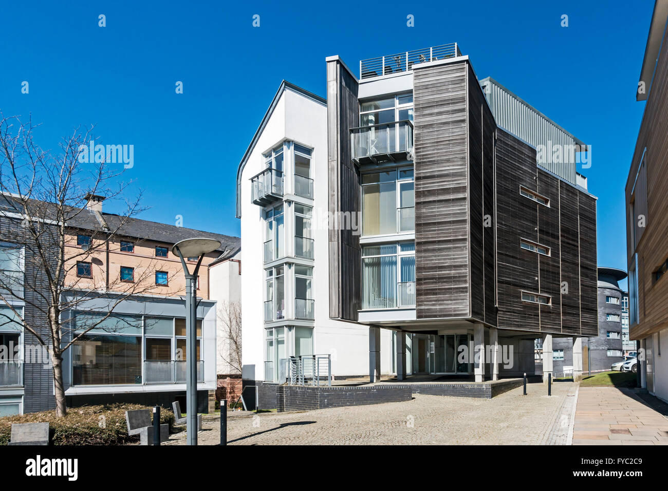 Building with flats in New Lanark Square off London Road in Glasgow