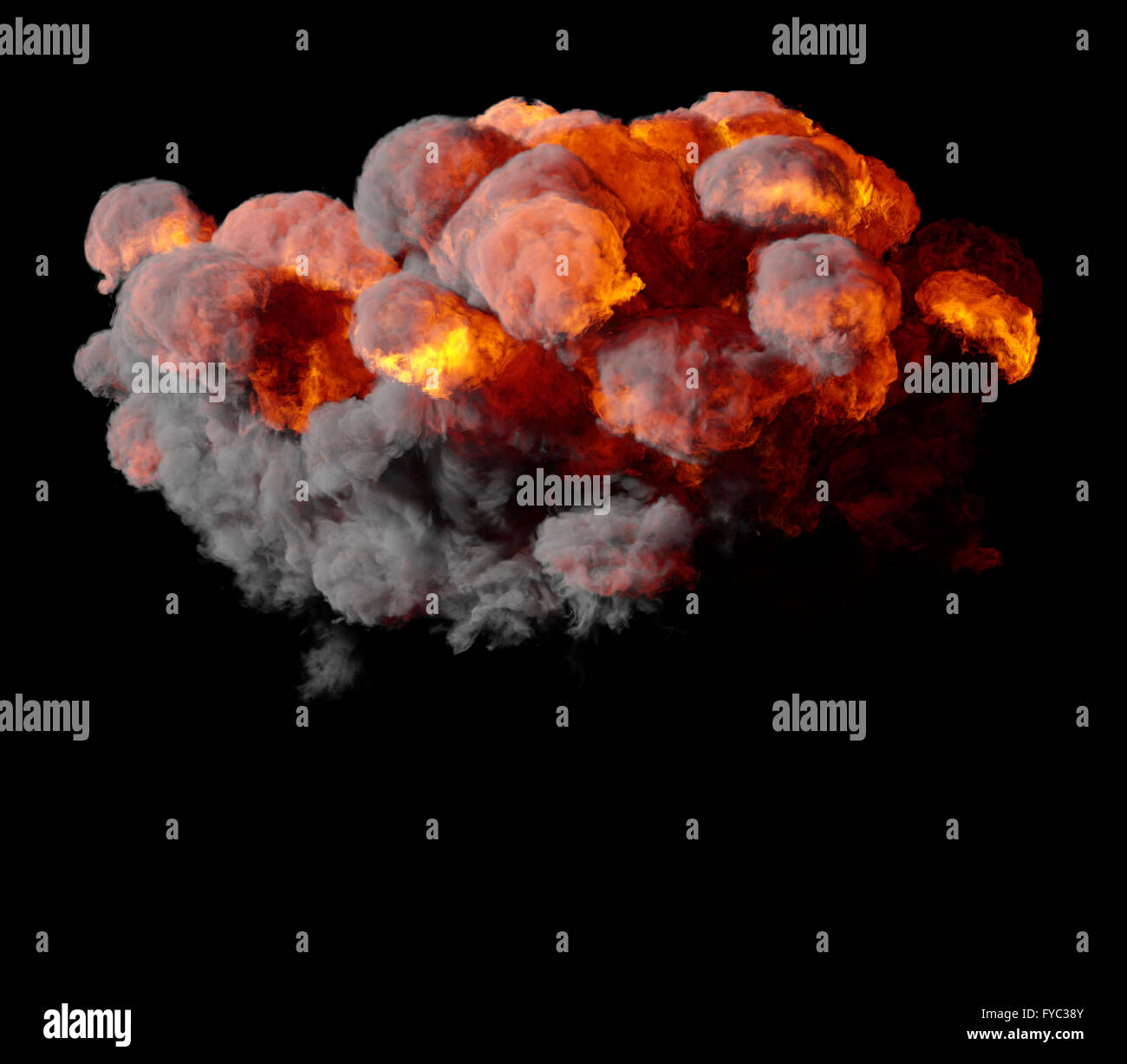 3D illustration of explosion fire cloud on black background Stock Photo ...