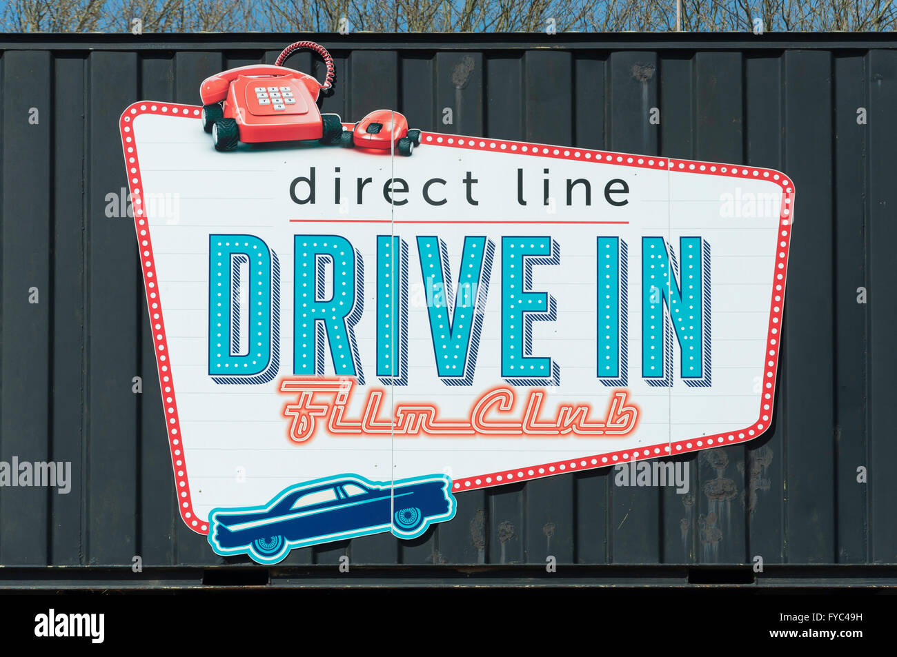 Drive-in Film Club sign at Alexandra Palace, London Borough of Haringey, Greater London, England, United Kingdom Stock Photo
