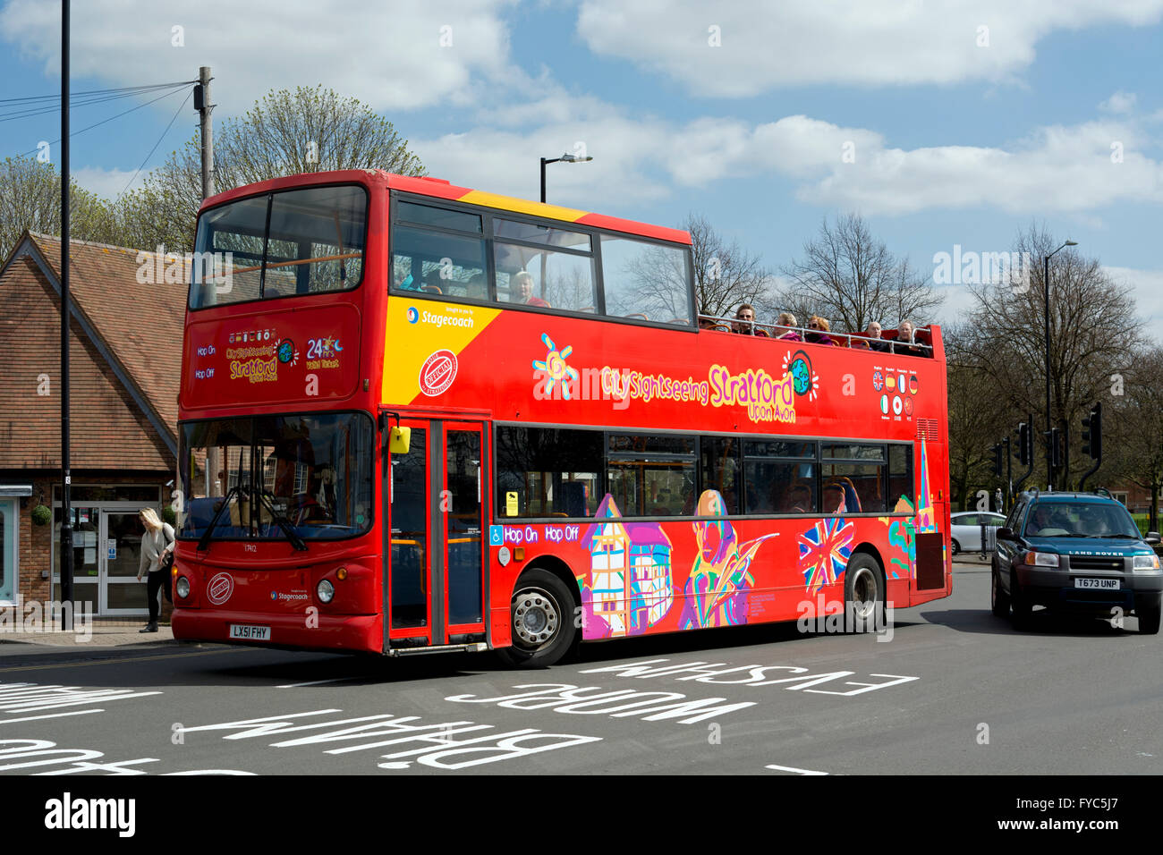 Open top bus tour, Stratford-upon-Avon, UK Stock Photo