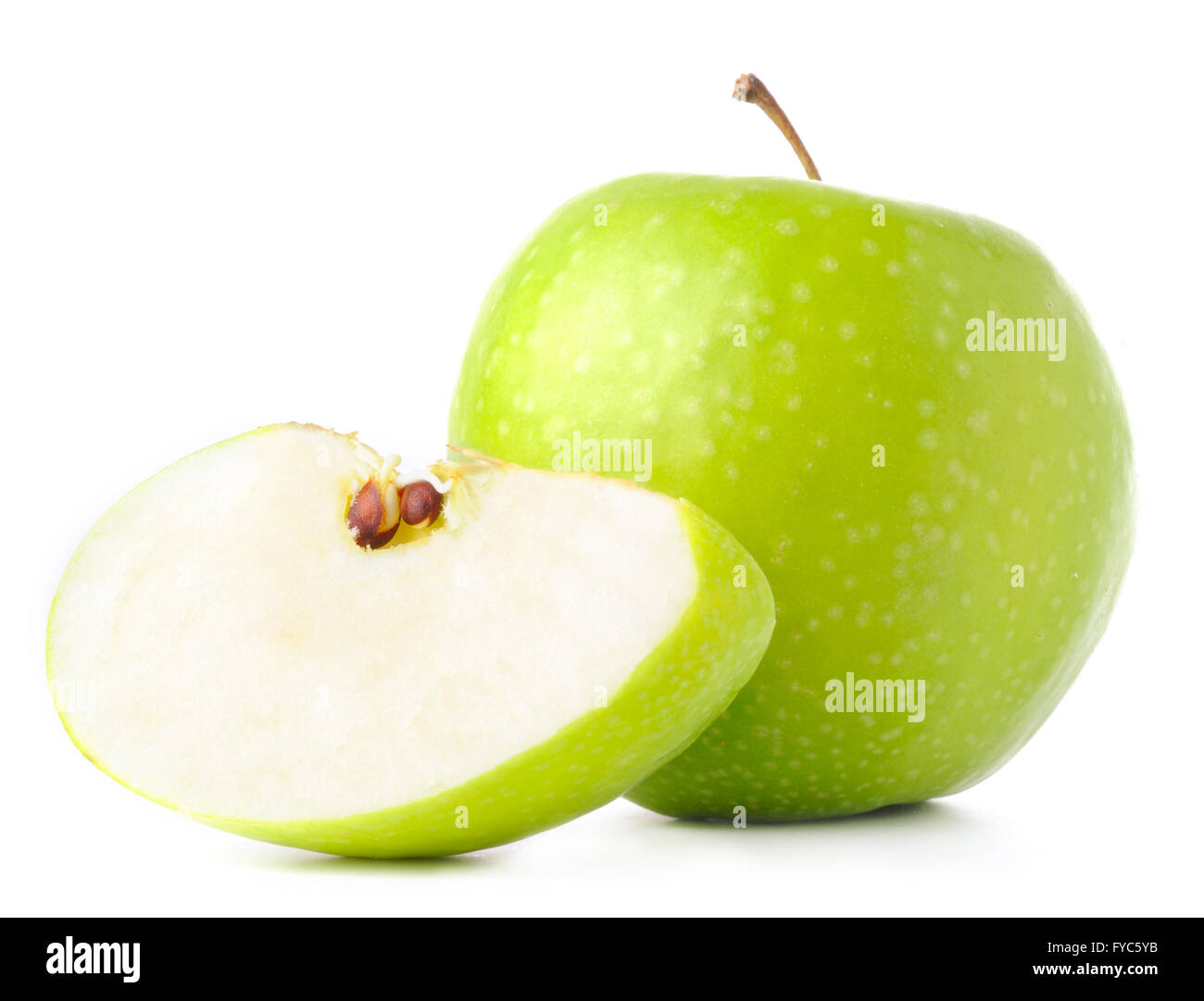 green apple and it's slice isolated on white Stock Photo