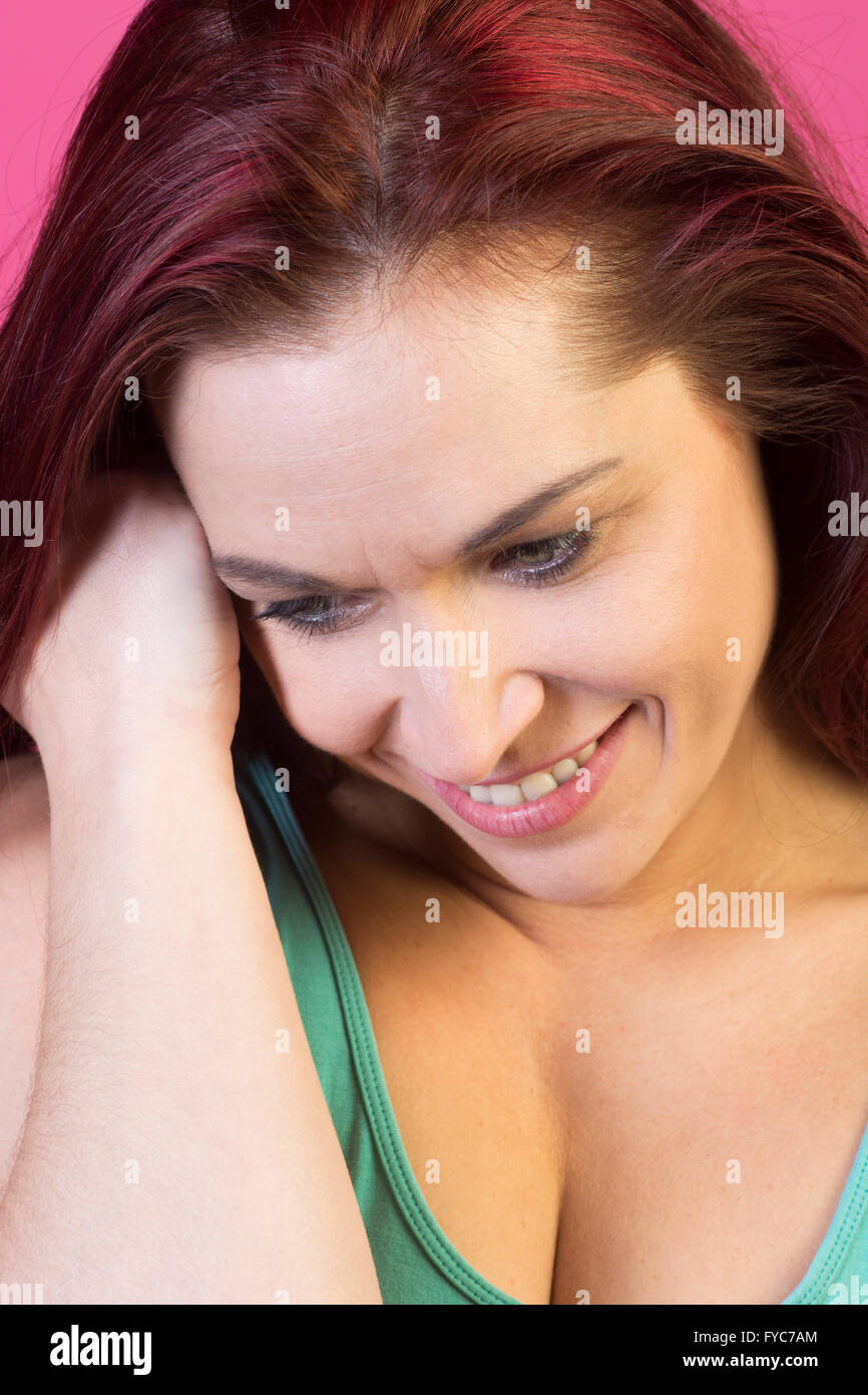 Happy woman hand on face Stock Photo