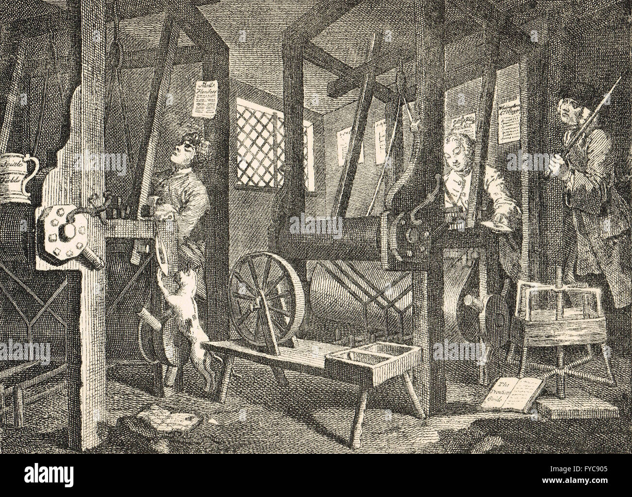 Industry & Idleness Plate 1 The Fellow 'Prentices at their Looms by William Hogarth circa 1747 Stock Photo