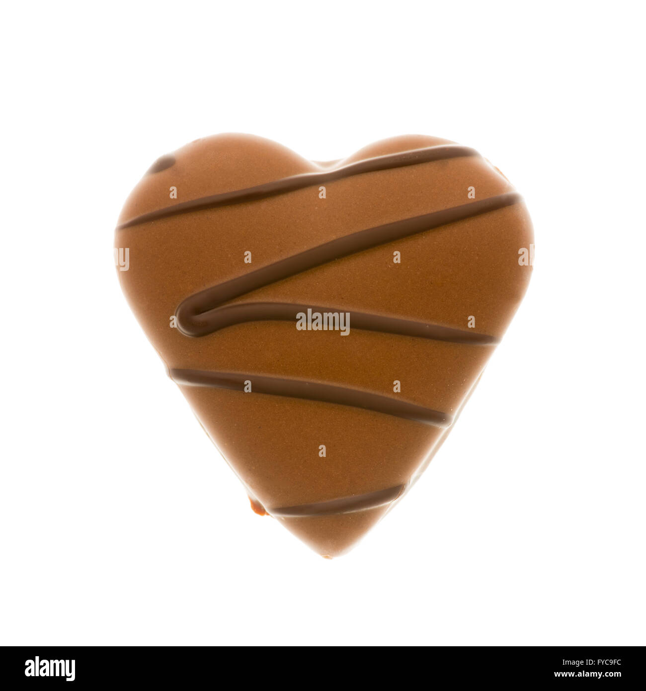 Heart shaped chocolate biscuit with dark chocolate piping on white
