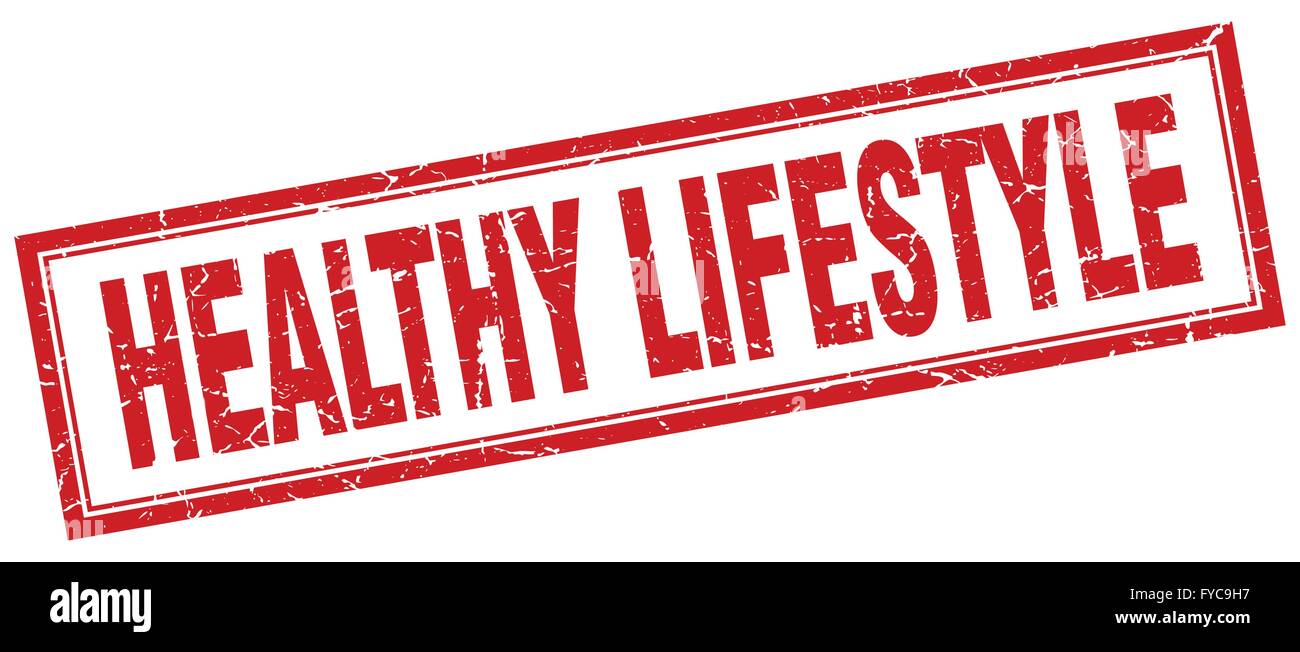healthy lifestyle red square grunge stamp on white Stock Vector Image ...