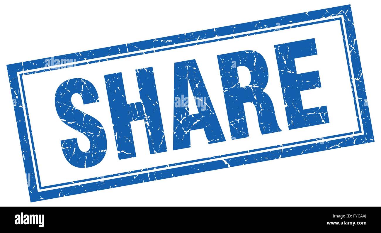 share blue square grunge stamp on white Stock Vector