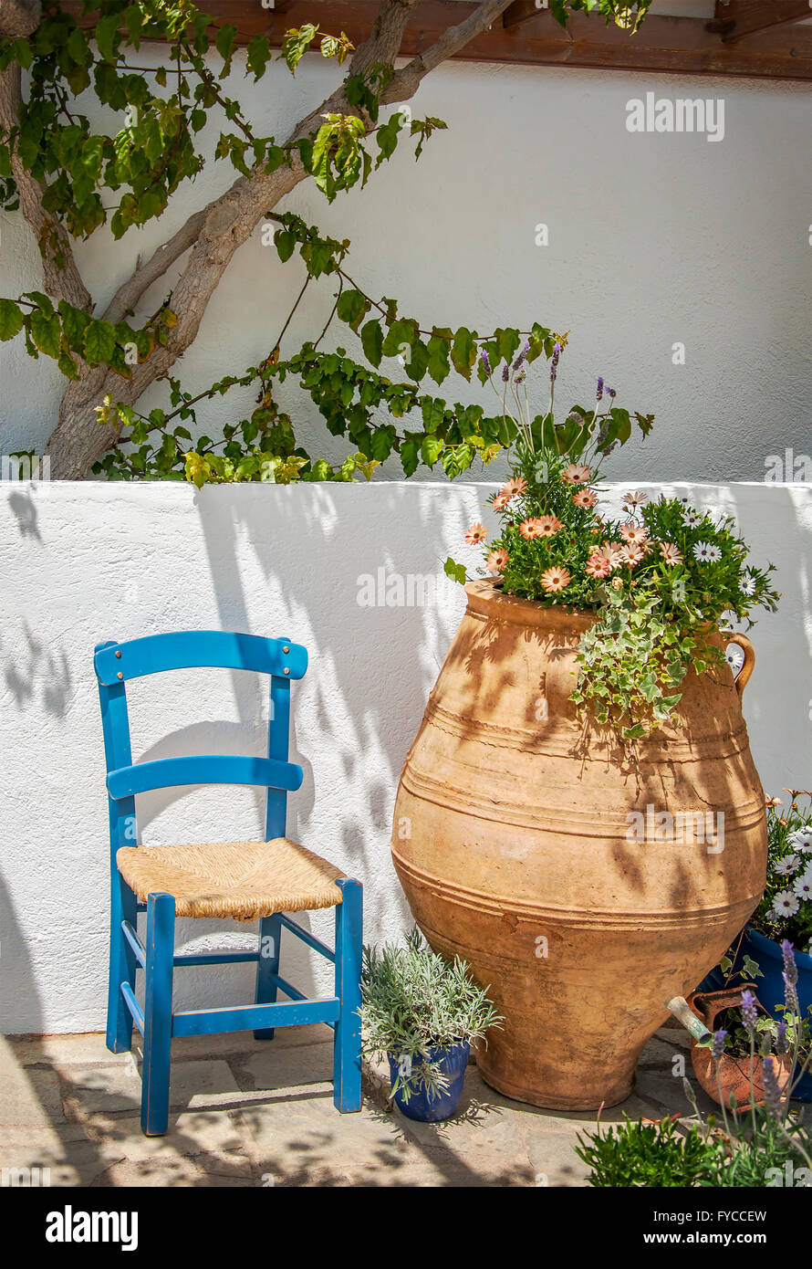 Image of a traditional greek veranda. Makrigialos, Crete. Stock Photo
