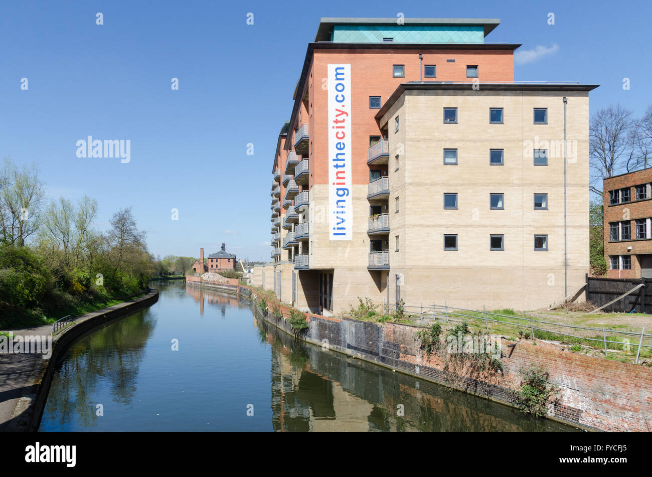 City centre apartments on the River Soar in Leicester Stock Photo