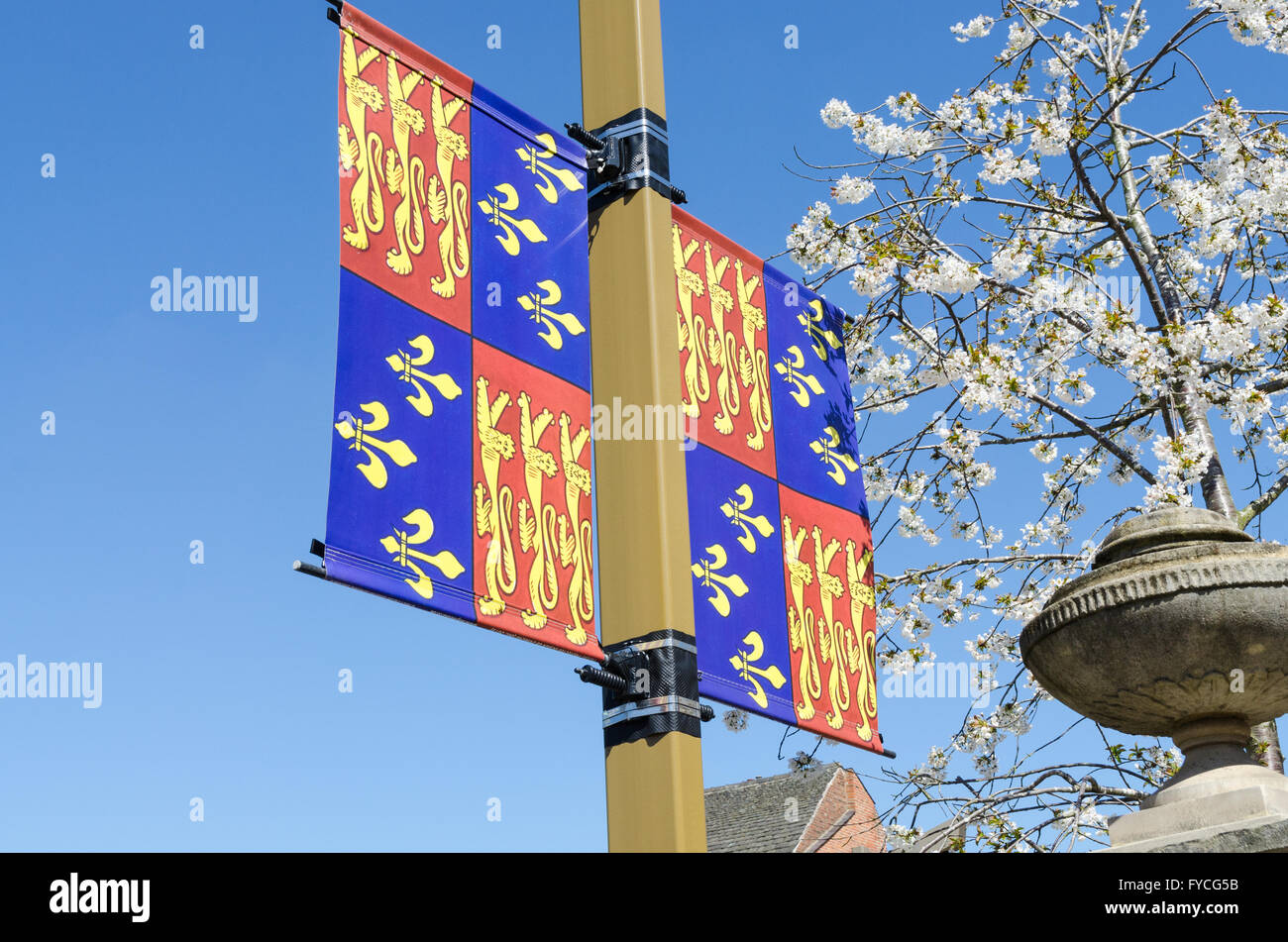Richard lll coat of arms as Duke of Gloucester, hanging near Leicester Cathedral Stock Photo