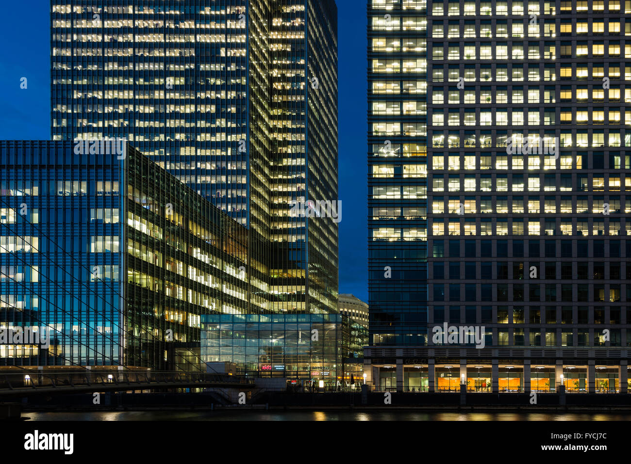 Canary Wharf at night, offices in Canary Wharf, London Stock Photo - Alamy