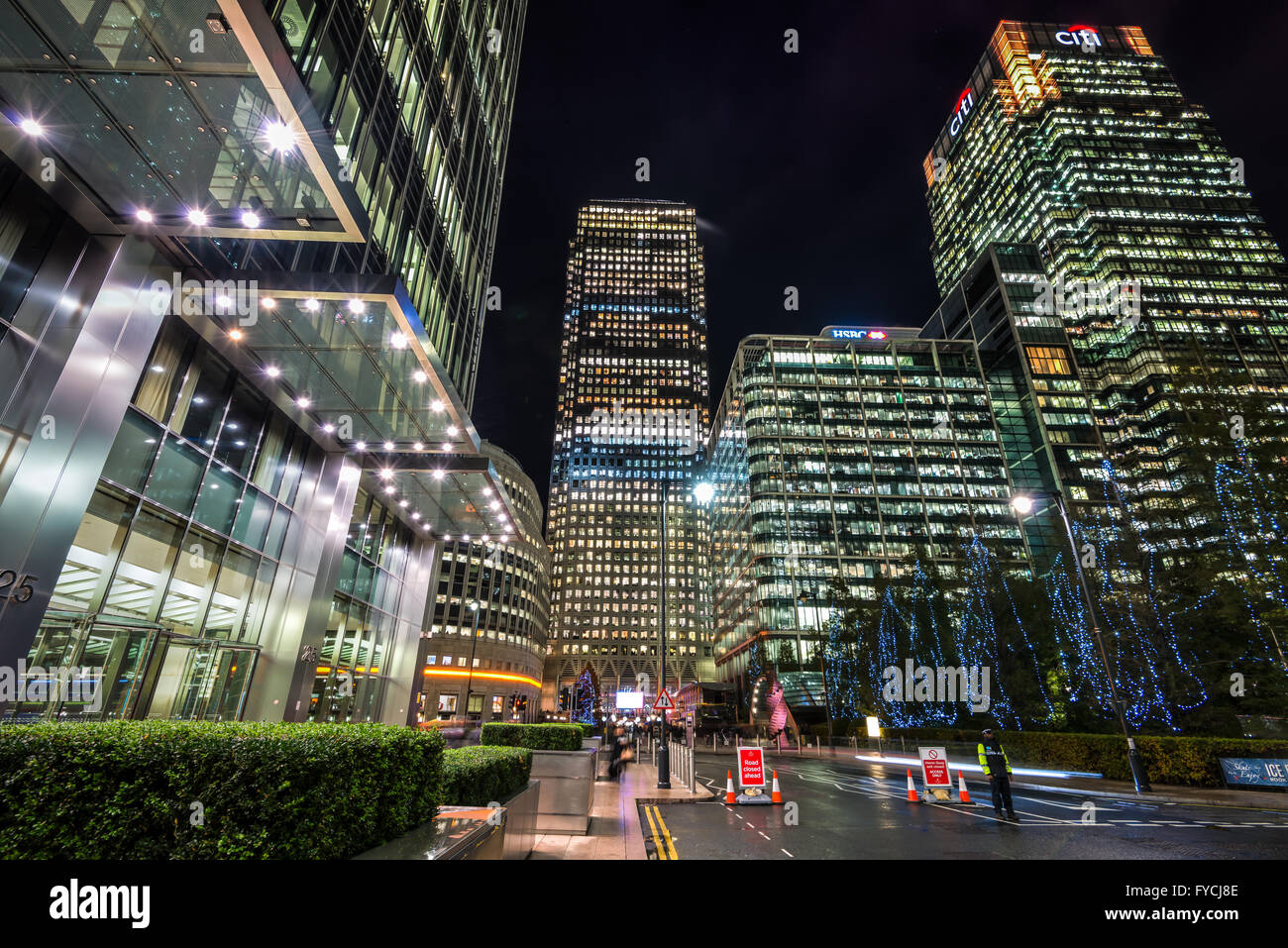 Canary Wharf at night, offices in Canary Wharf, London Stock Photo Alamy