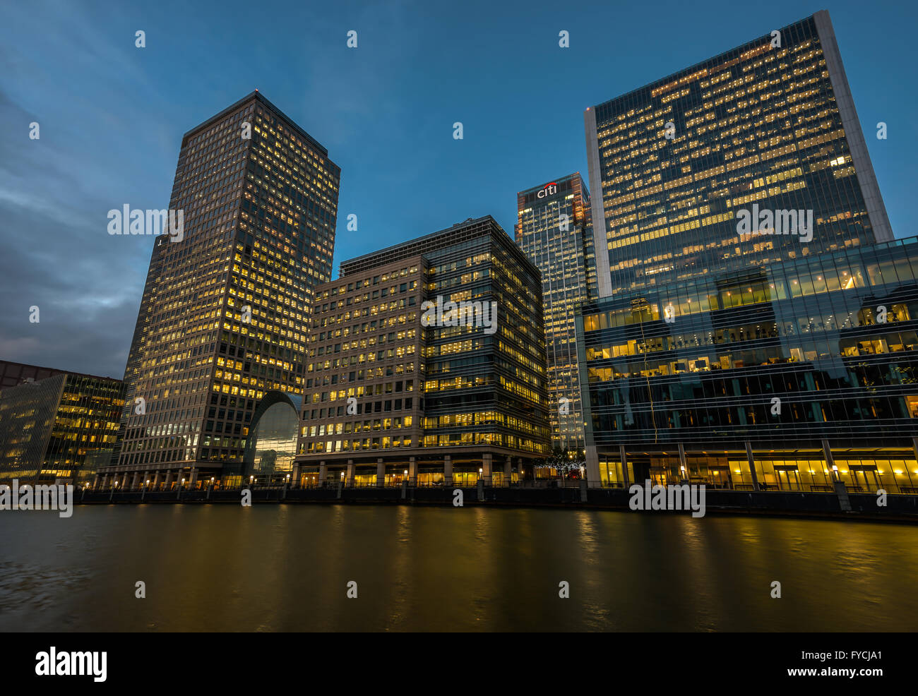 Canary Wharf at night, offices in Canary Wharf, London Stock Photo - Alamy