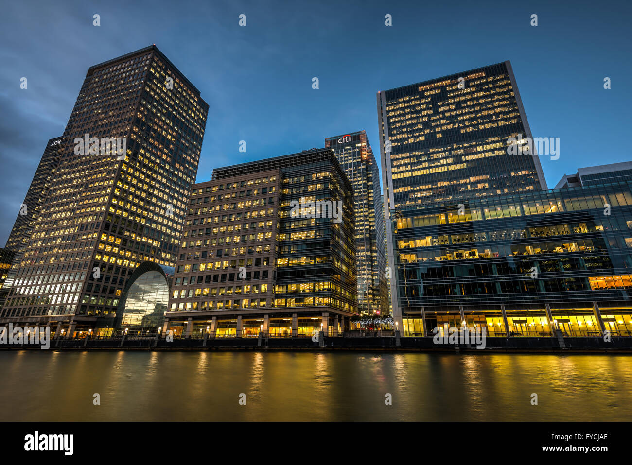 Canary Wharf at night, offices in Canary Wharf, London Stock Photo - Alamy