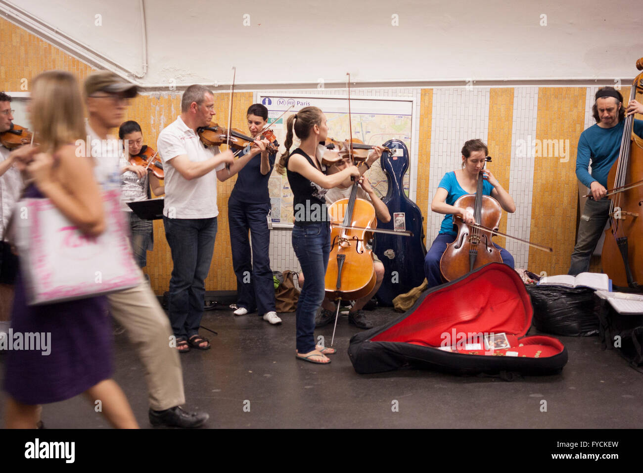 A band of music play in the underground in Paris. France Stock Photo