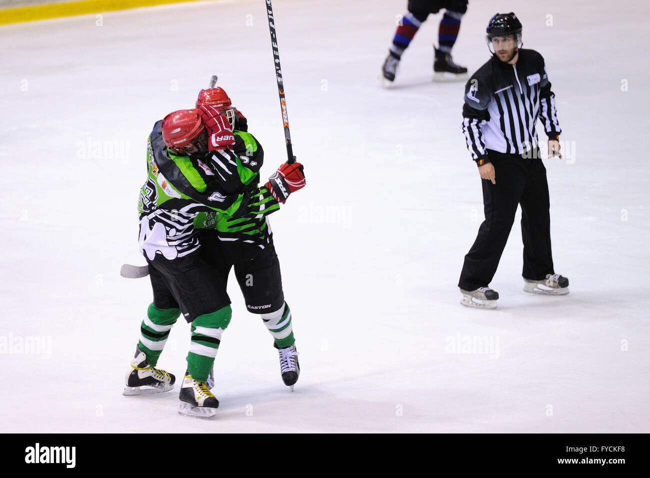 BARCELONA MAY 11 Players in action in the Ice Hockey final of the