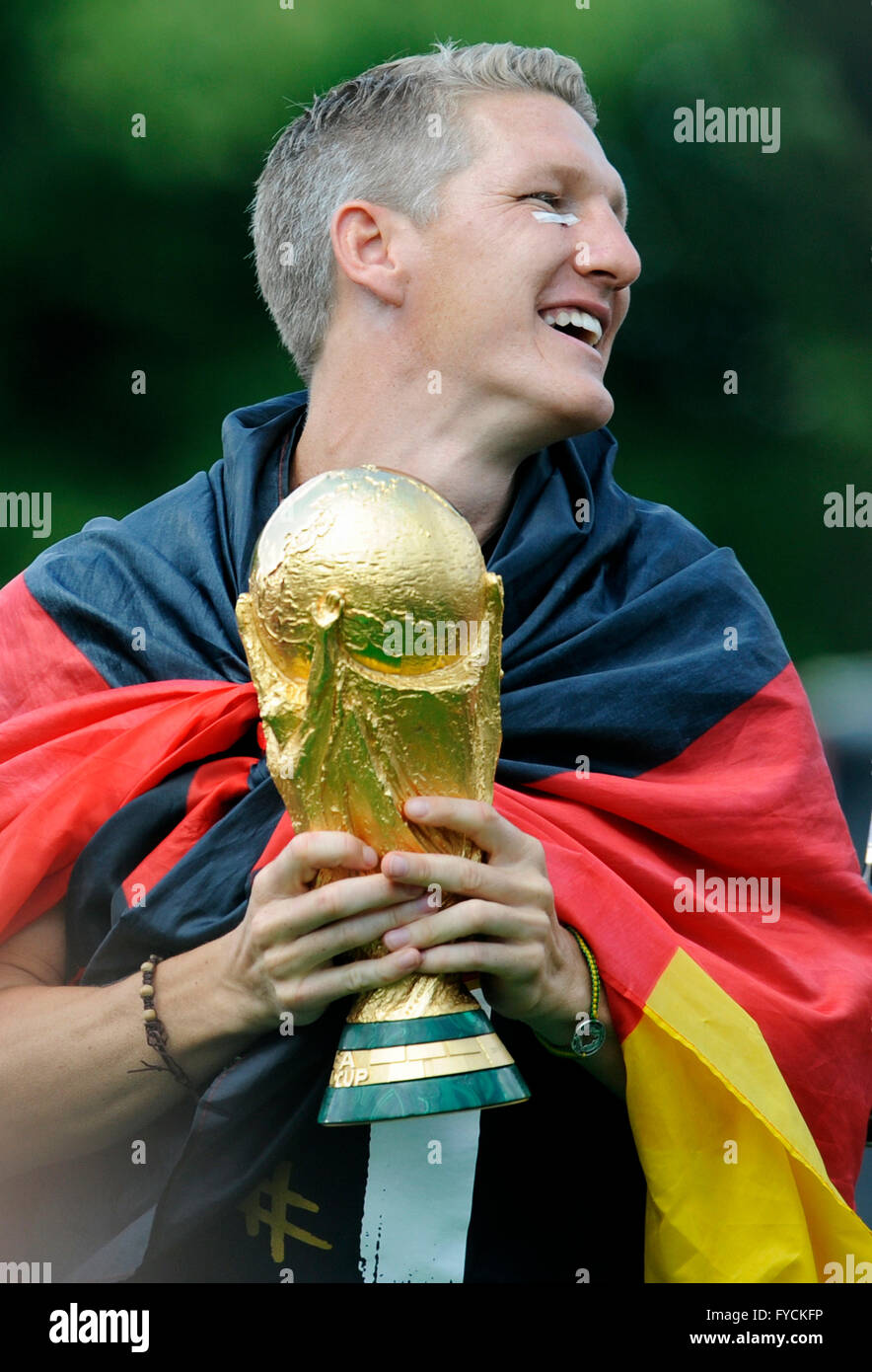 Bastian Schweinsteiger with the trophy, reception of the German national team after their victory at the FIFA World Cup 2014, Stock Photo
