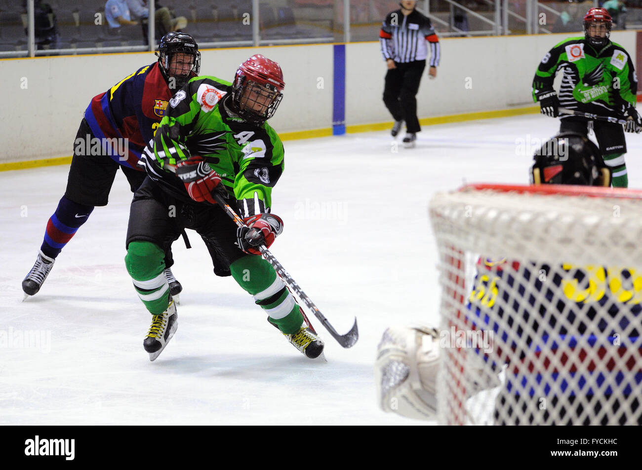 BARCELONA MAY 11 Players in action in the Ice Hockey final of the