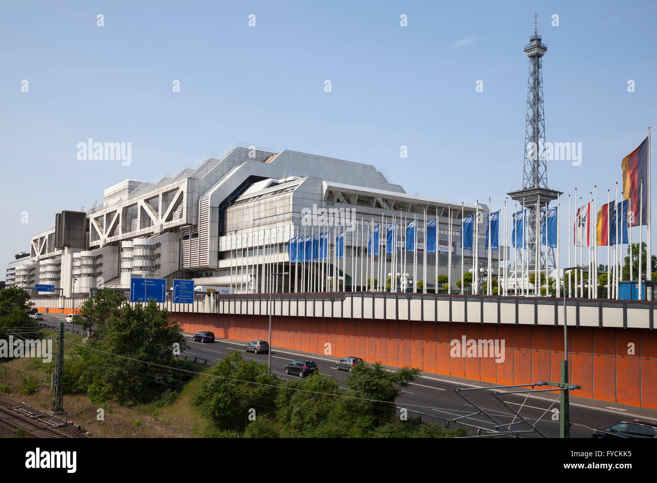 ICC, Internationales Congress Centrum , International Congress Centre, with the radio tower, Funkturm Berlin and the ubran Stock Photo
