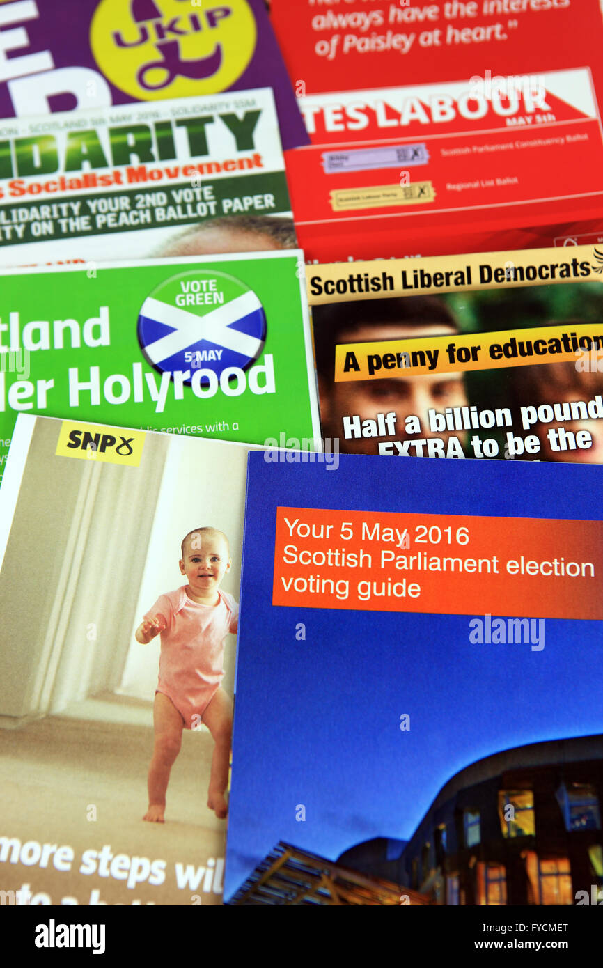 Scottish Parliamentary Elections 2016 leaflets Stock Photo