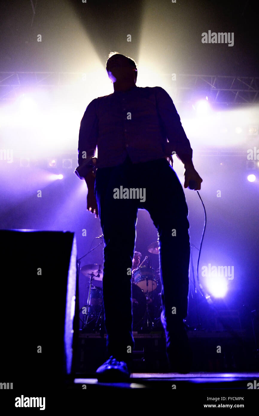 BARCELONA - OCT 20: Future Islands (synthpop electronic dance band) performs at Razzmatazz stage on October 20, 2014 in Barcelon Stock Photo