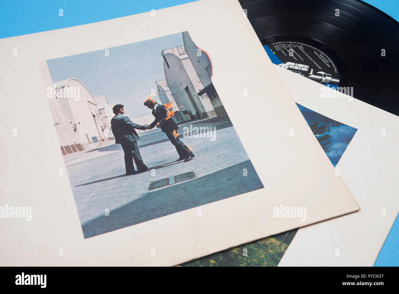 Wish you were here album on vinyl by Pink Floyd with original sleeve artwork Stock Photo