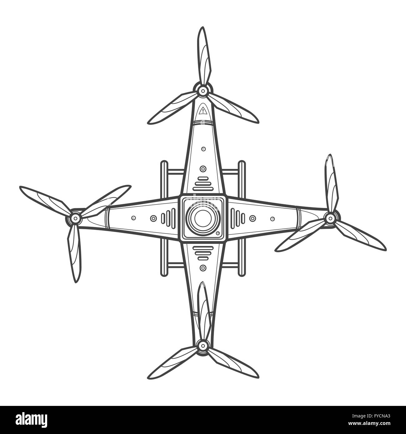 vector dark contour design quadcopter drone three blades propellers top