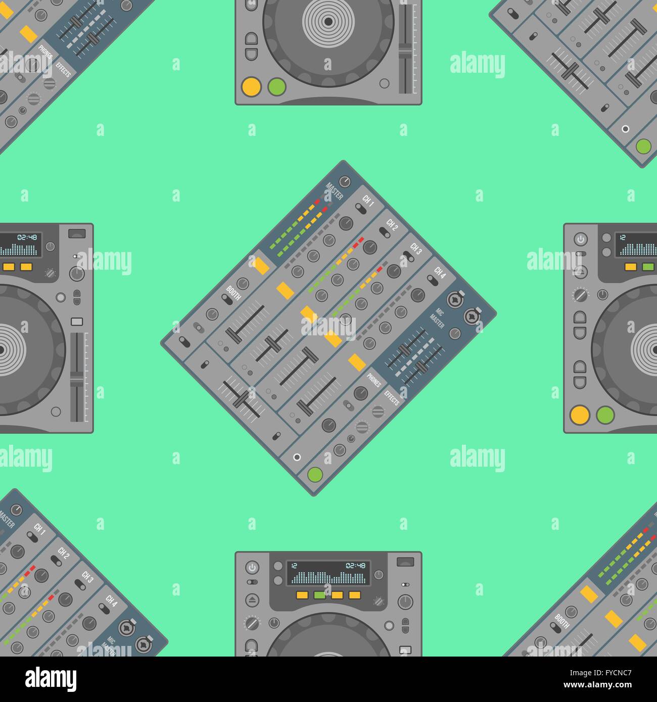 vector colorful flat design electrical device dj sound mixer and cd