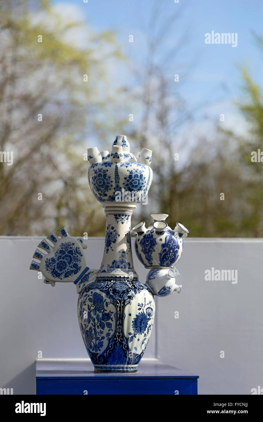 Display of Delft Blue tulip vases at Keukenhof, one the world's famous