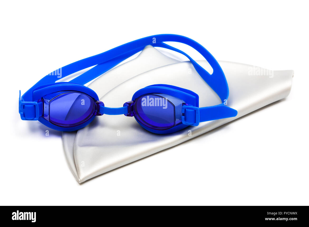 goggles and cap for swimming on a white background Stock Photo Alamy
