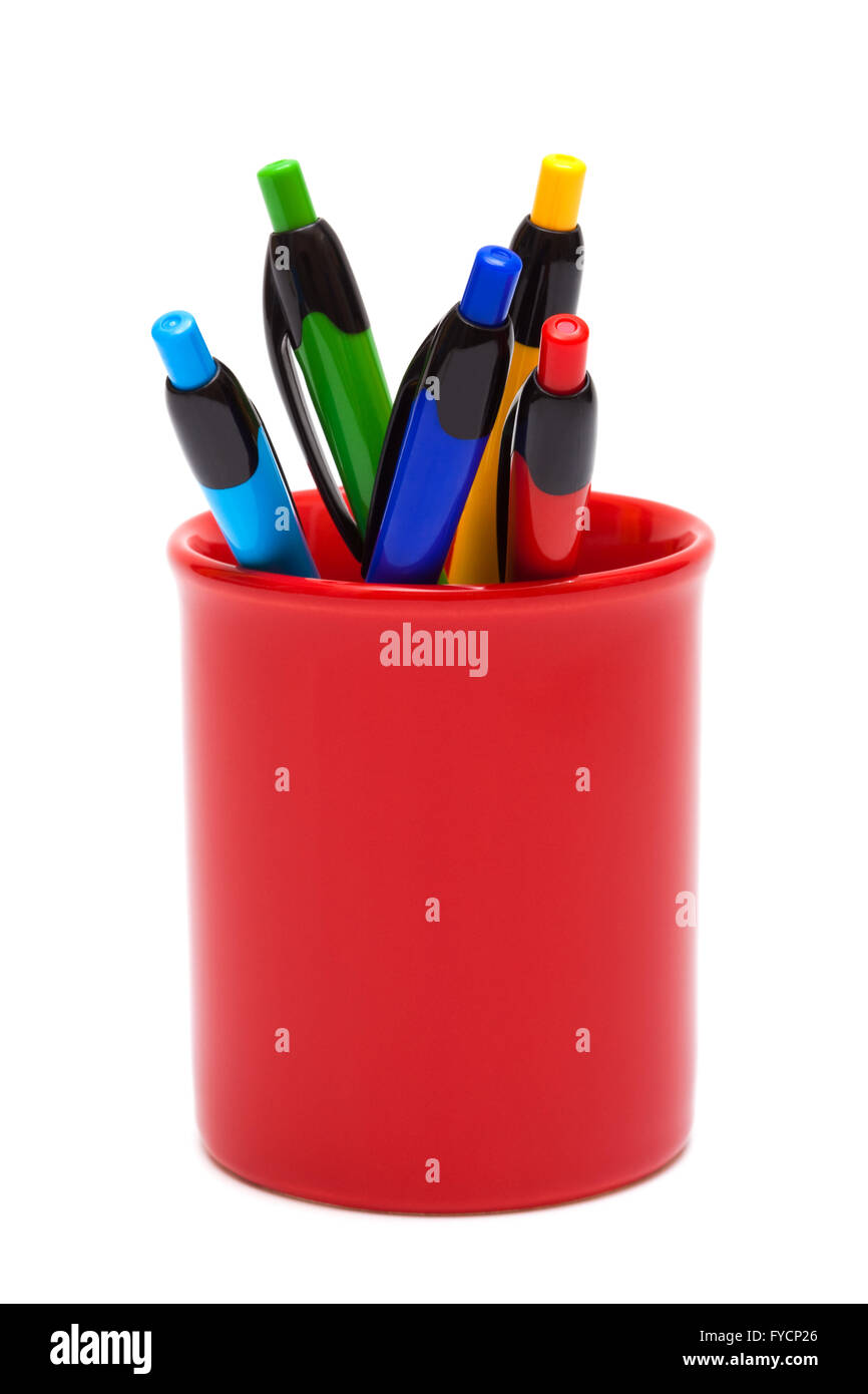 Color ballpoint pens on a white background Stock Photo - Alamy