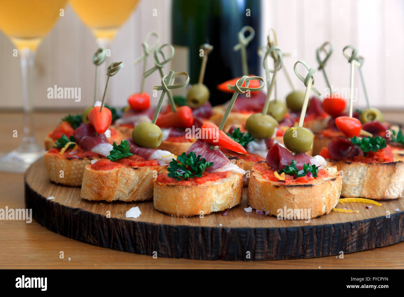 Tapas on Crusty Bread Selection of Spanish tapas Stock Photo Alamy
