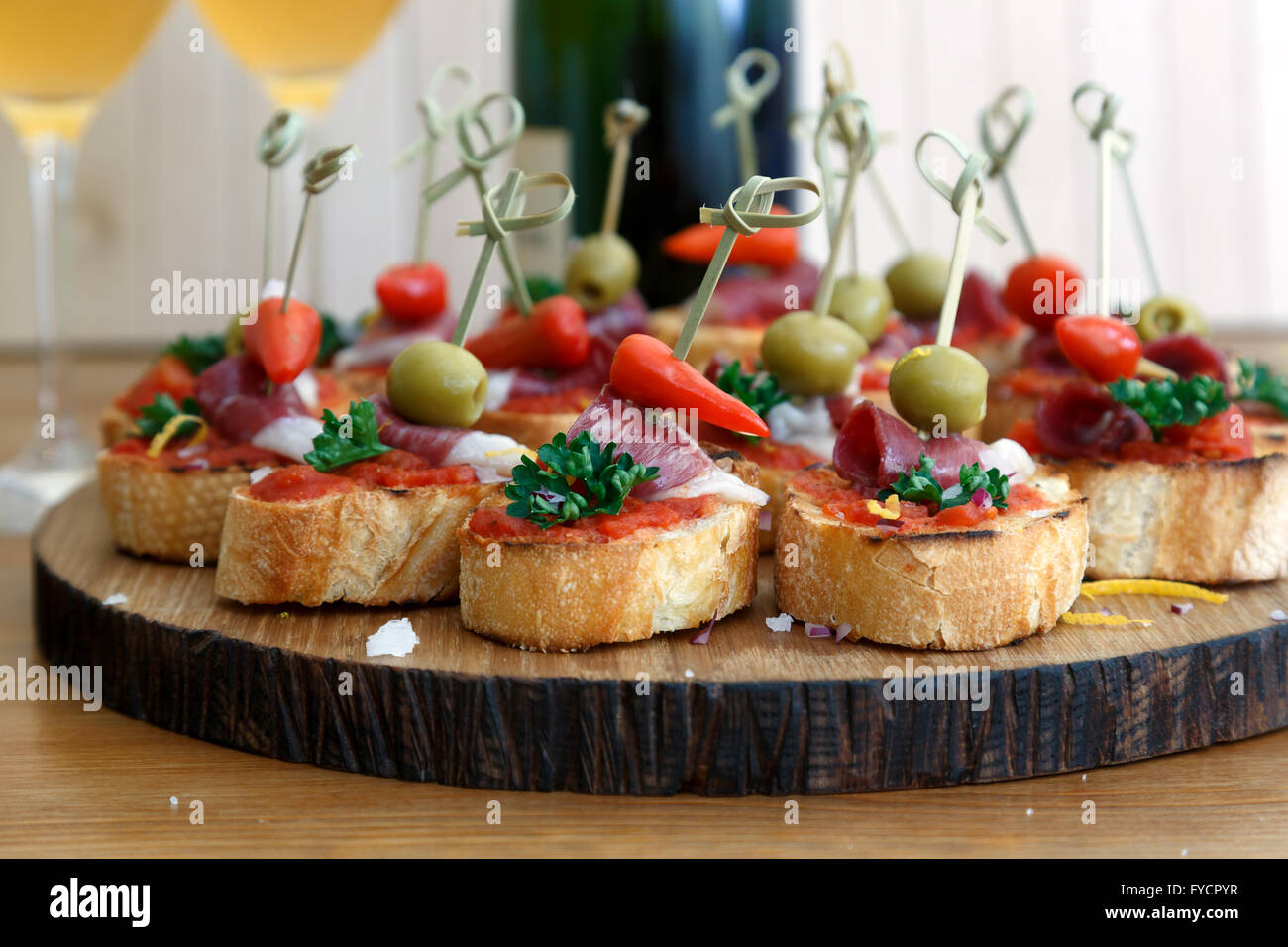 Tapas on Crusty Bread Selection of Spanish tapas Stock Photo Alamy