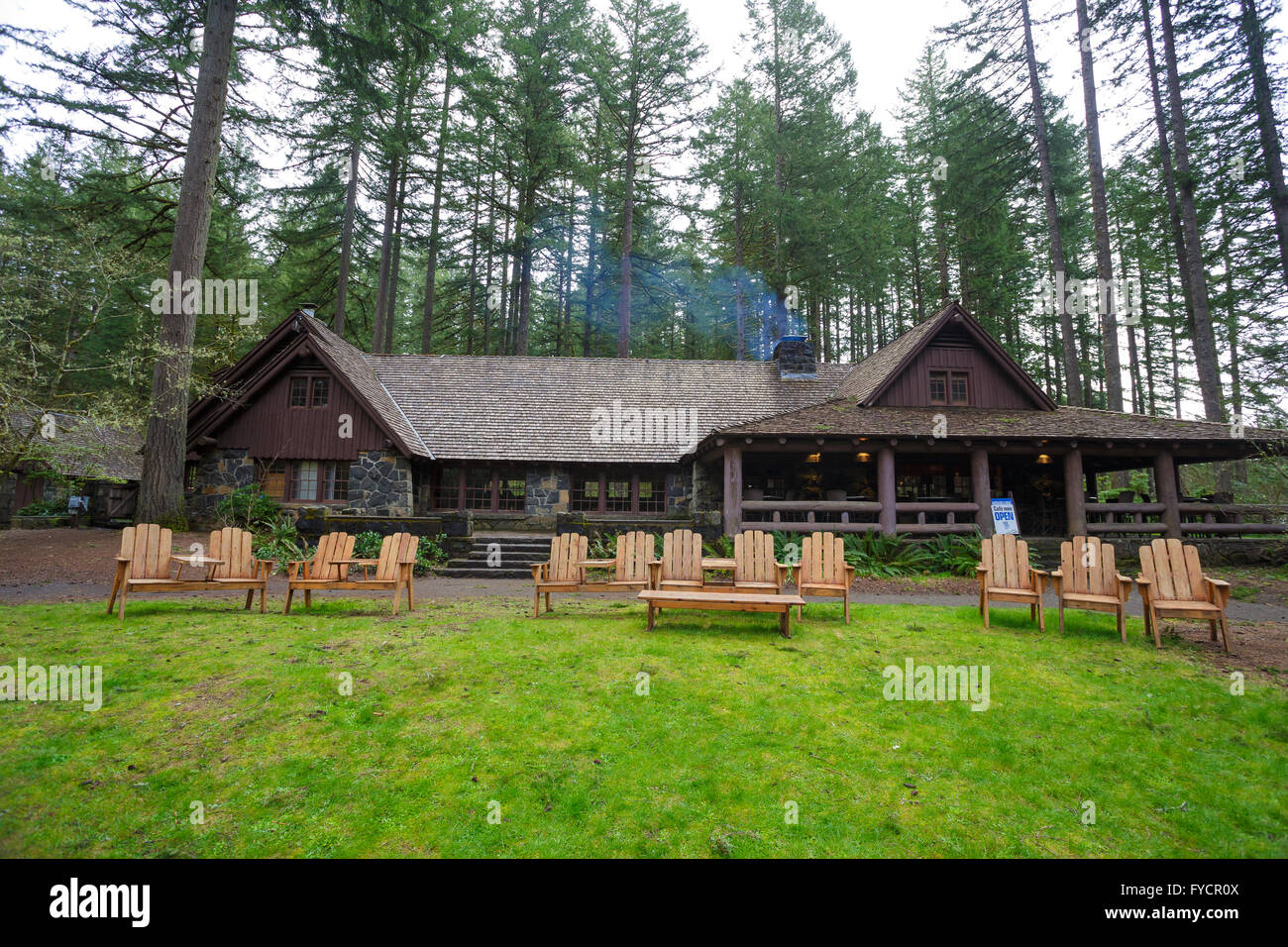 Historic South Falls Lodge At Silver Falls State Park In Oregon