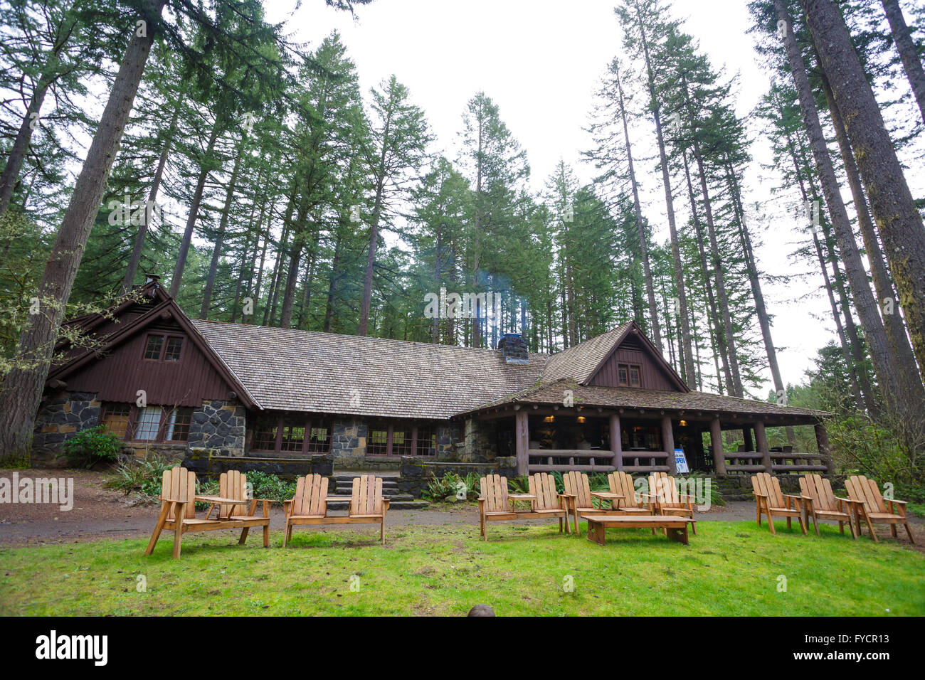 Historic South Falls Lodge At Silver Falls State Park In Oregon