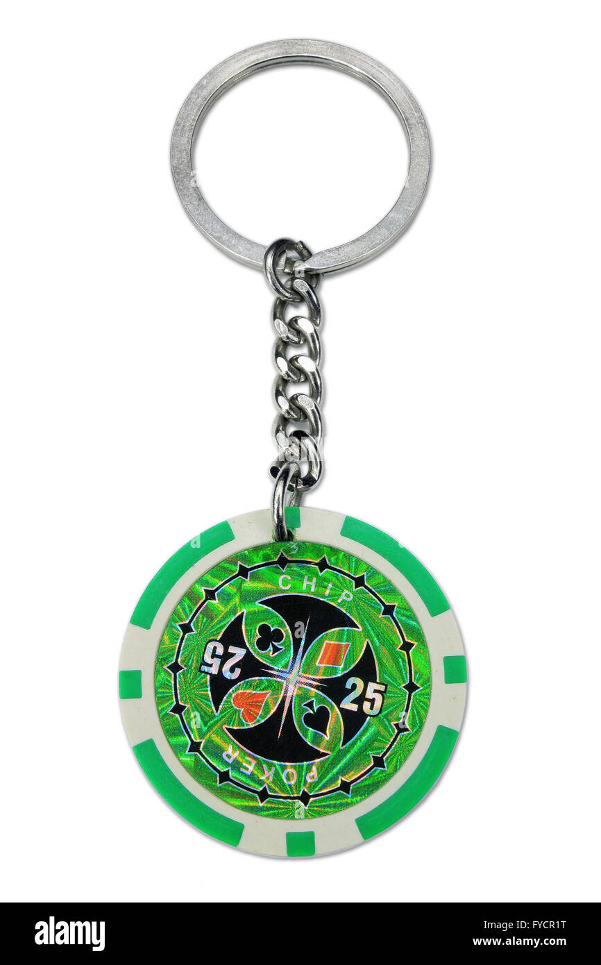 Poker chip key ring isolated on white Stock Photo Alamy