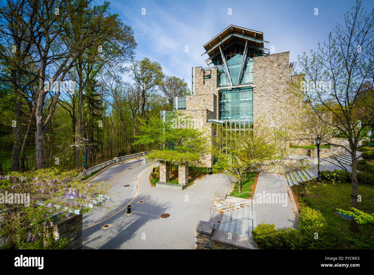 Building and walkways at Loyola University Maryland, in Baltimore, Maryland. Stock Photo