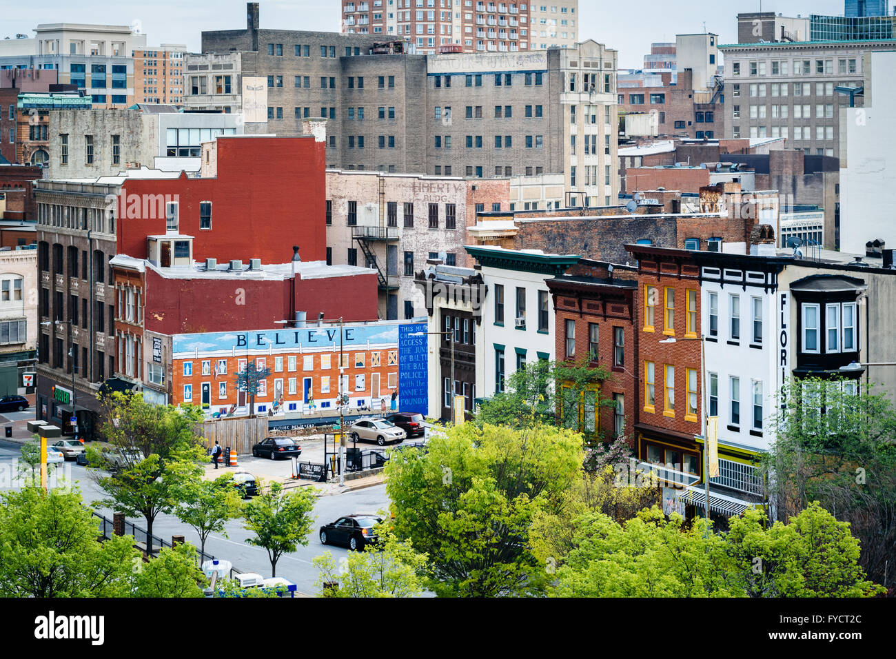 View of buildings in downtown Baltimore, Maryland. Stock Photo