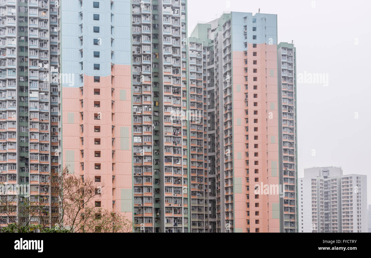Architectural image of the Densely populated area of Sai Wan Ho, on Hong Kong Island. Stock Photo