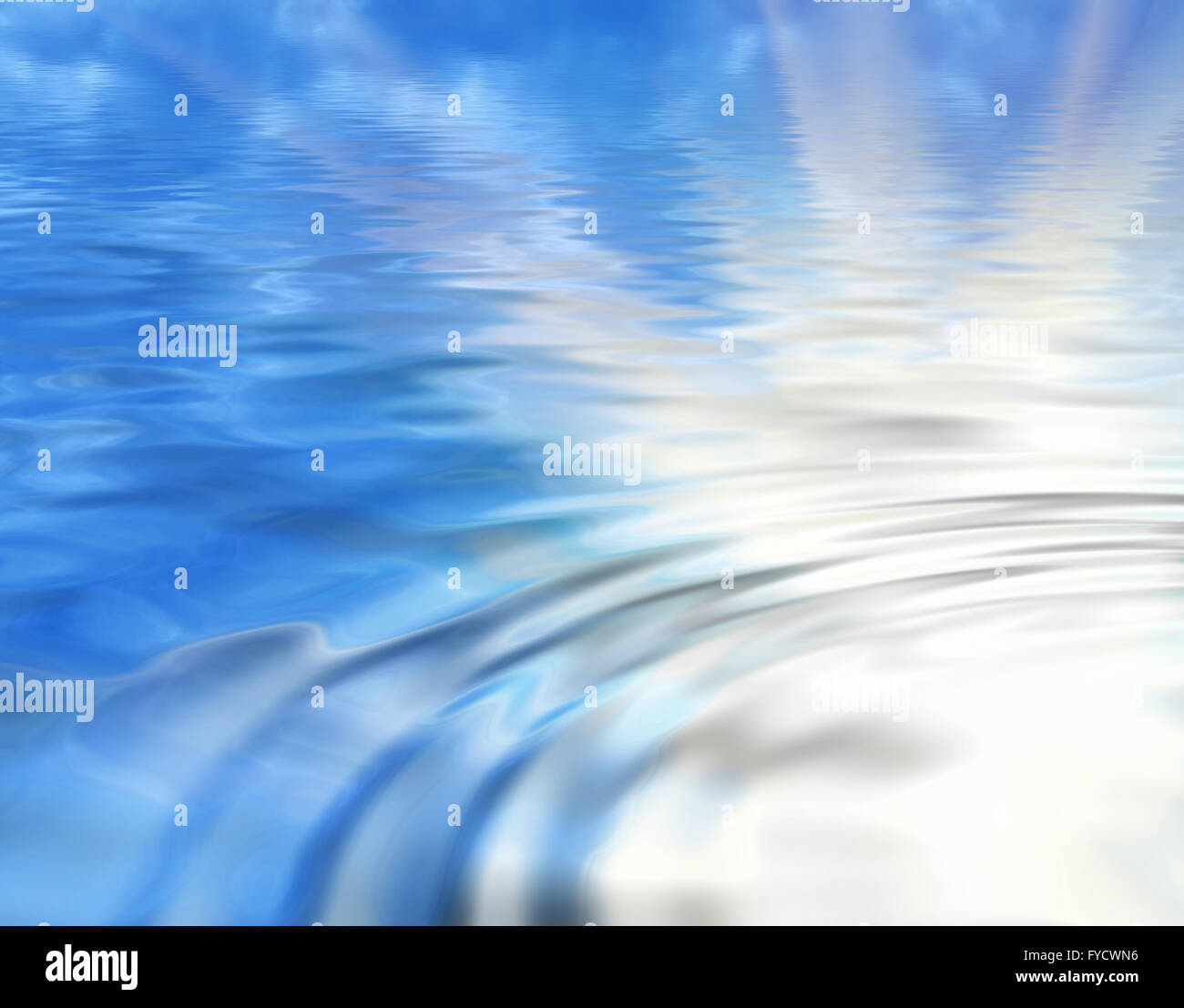 reflection of deep bue clouds background in water with ripples Stock ...